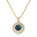 Blue-green moissanite necklace in 18K gold plated silver with a double halo pendant - 1 Carat 6.5mm / Round Brilliant Cut / Multicolor