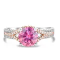 S925 zilveren ring met roze edelsteen en roségoud gevlochten band voor dames - Maat 5 / Tweekleurige Kruis Halo Stijl (27-9-R-2CT)