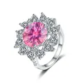 S925 sterling silver ring with 5ct pear-cut pink moissanite in luxury halo floral setting - Size 5 / Pink