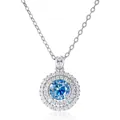 Elegant 1 carat blue moissanite double halo round pendant in polished silver finish - 1 Carat 6.5mm / Sapphire Blue