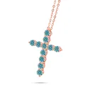 Roségoldene Kreuzkette mit elf rund geschliffenen hellblauen Moissanit-Steinen - Original Blau
