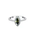 Eleganter S925 Silberring mit grünem Moissanit im Marquise-Schliff und Halo-Fassung - Grau