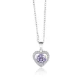 Détail du collier cœur en argent 925 avec une pierre violette ronde et pavé de zircons - 1 Carat (6,5mm) / Mauve Clair