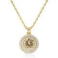 Golden double halo pendant necklace with a round champagne moissanite stone - 1 Carat 6.5mm / Round Brilliant Cut / Original Yellow