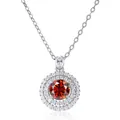 Silver halo pendant necklace with a round faceted red gemstone and Moissanite accents - 1 Carat 6.5mm / Garnet Red