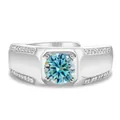 Anillo de plata S925 para hombre con piedra preciosa azul redonda y diamantes laterales - Abierto Ajustable / Azul Original