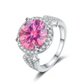 Elegant S925 sterling silver ring with 5 carat pink round halo moissanite stone - Size 5 / Pink