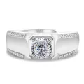 Anillo ajustable de plata esterlina S925 para hombre con piedra de moissanita - Abierto Ajustable / Blanco Corte de 100 Facetas