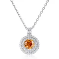 925 silver necklace featuring a round orange moissanite pendant with double halo detail - 1 Carat 6.5mm / Lucky Red