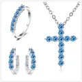 Schmuckset aus S925 Sterlingsilber mit blauen Moissanit-Steinen, Ring, Kette und Ohrringen - Saphirblau