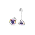 Gros plan de boucles d'oreilles S925 en argent sterling avec moissanite à trois griffes - 5mm (2 Pcs) / Arc-en-ciel AB