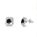 Detail van S925 zilveren klaver oorbellen met zwarte edelsteen en glanzend pavé-zetting - 0.5 Karaat (5mmx2 stuks) / Zwart