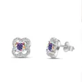 Detailweergave van S925 sterling zilveren klaveroorbellen met moissanite-stenen - 0.5 Karaat (5mmx2 stuks) / AB Regenboog