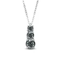 Macro detail of three-stone Moissanite pendant vertically set on a silver chain - 1 Carat 6.5mm / Gray
