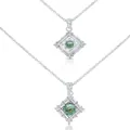 S925 silver necklace with square geometric pendant featuring a bicolor moissanite gem - 1 Carat 6.5mm / Multi-Faceted Cyan Moissanite
