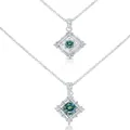 Elegant S925 sterling silver square pendant necklace with teal blue moissanite and zircon - 1 Carat 6.5mm / Teal
