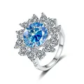 Luxurious S925 silver ring with oval blue moissanite and pear-cut zircon petals - Size 5 / Sapphire Blue
