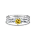 Set de 3 anillos de plata S925 con moissanita amarilla y bandas de pavé de diamantes - Amarillo Dorado