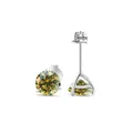 S925 sterling silver three-claw earrings with 1 carat yellow-green moissanite stones - 6.5mm (2 Pcs) / Yellow-Green