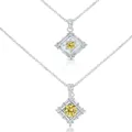 Detail of S925 silver necklace with yellow moissanite in square frame setting - 1 Carat 6.5mm / Lemon Yellow