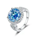Elegant S925 sterling silver ring with 5ct round blue moissanite in halo setting - Size 5 / Sapphire Blue