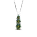 Elegant S925 sterling silver necklace with three-stone green moissanite pendant in round cut - 1 Carat 6.5mm / Dark Green