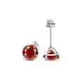 Boucles d'oreilles en argent S925 avec pierres de moissanite rouge rondes à 3 griffes - 5mm (2 Pcs) / Rouge grenat
