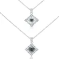 Macro detail of geometric silver necklace with grey moissanite stone and tiered zircons - 1 Carat 6.5mm / Gray