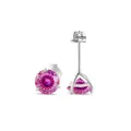 Boucles d'oreilles classiques en argent 925 avec zircons roses ronds à trois griffes - 5mm (2 Pcs) / Rose avec Facette Blanche
