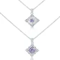Macro detail of geometric S925 sterling silver pendant with round purple moissanite stone - 1 Carat 6.5mm / Light Purple