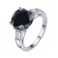 Elegant S925 silver ring with 5-carat round black moissanite and baguette side stones - Black