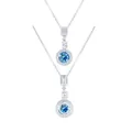 Macro detail of silver necklace featuring a 5ct blue moissanite pendant and honeycomb back - 5ct / Sapphire Blue