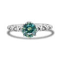 S925 sterling silver ring featuring a round cut teal moissanite with hollow vine pattern - 5 / Teal