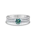 Set di anelli in argento 925 con moissanite blu da 50 punti e pietre laterali - Misura 5 / Stile Moissanite Verde Alzavola / Verde petrolio