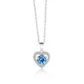Collier cœur en argent S925 avec moissanite bleue ronde et contour de diamants - 1 Carat (6,5mm) / Bleu saphir