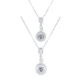 Detailed front and back view of a 5 carat moissanite pendant in sterling silver setting - 5ct / White 100-Facet Cut
