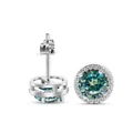 Classic 925 sterling silver stud earrings with 1ct round cyan-green moissanite halo - Teal