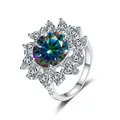 Elegant S925 sterling silver ring with a rainbow main stone and pear-cut accents - Size 5 / Rainbow Color (JC82905)