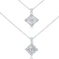 S925 sterling silver geometric pendant necklace with square diamond frame and main stone - 1 Carat 6.5mm / White
