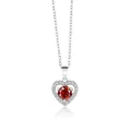 Collier cœur en argent S925 avec pierre centrale rouge ronde et halo brillant - 1 Carat (6,5mm) / Rouge grenat