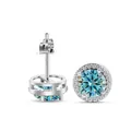 925 sterling silver stud earrings with 1ct sky blue moissanite and halo setting - Blue