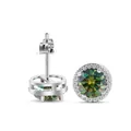 925 sterling silver stud earrings with multicolor round moissanite and halo stones - Dark Green