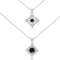 S925 sterling silver necklaces with square pendants and round black gemstones - 1 Carat 6.5mm / Black