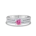 Anello a triplo strato in argento sterling S925 con pietra moissanite rosa rotonda - Misura 5 / Stile Moissanite Rosa / Rosa