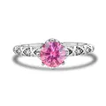 925 silver ring featuring a pink round stone with hollow vine band and six-prong setting - 5 / Pink