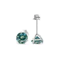 Classic S925 sterling silver three-prong stud earrings with round cyan moissanite stone - 6.5mm (2 Pcs) / Teal