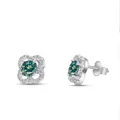 Blauwgroene moissaniet klaver oorknoppen van S925 sterling zilver met halo - 1 Karaat (6.5MMX2 stuks) / Teal