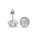 Classic 925 sterling silver halo stud earrings with round moissanite center stone - White