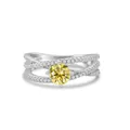 S925 sterling silver ring featuring a yellow gemstone and triple-layer crossover band - Size 5 / Lemon Yellow