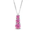 S925 silver necklace with three vertical round-cut pink moissanite stone pendants - 1 Carat 6.5mm / Pink